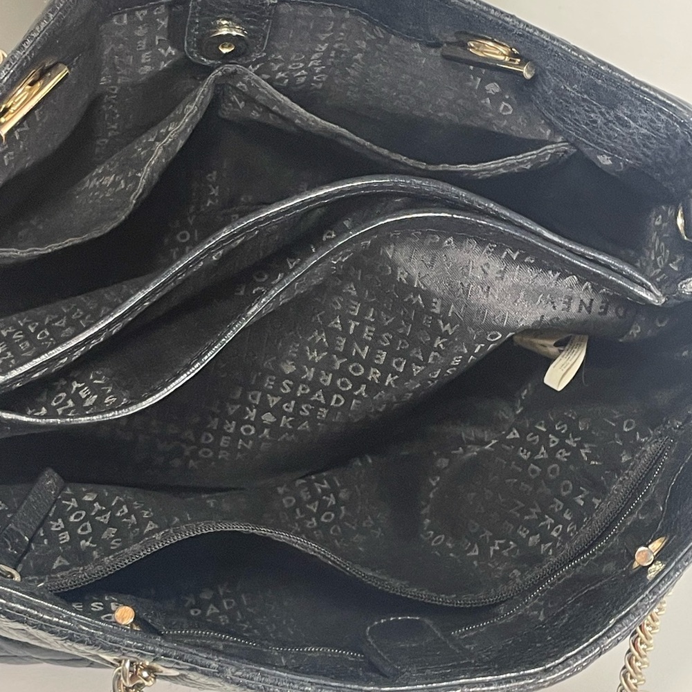 Kate Spade Black Quilted Leather Satchel Gold Chain Strap Multiple Compartments - Picture 9 of 16
